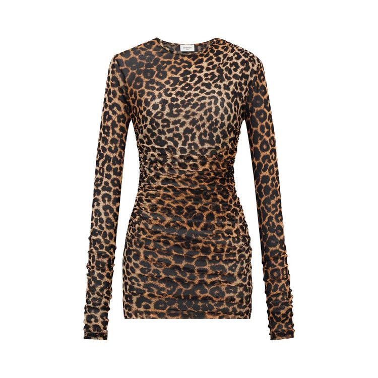Saint Laurent Robe Drapee Manches 'Leopard'