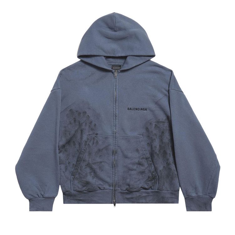 Balenciaga Back Zip Up Hoodie Regular Fit 'Faded Dark Blue/Black'