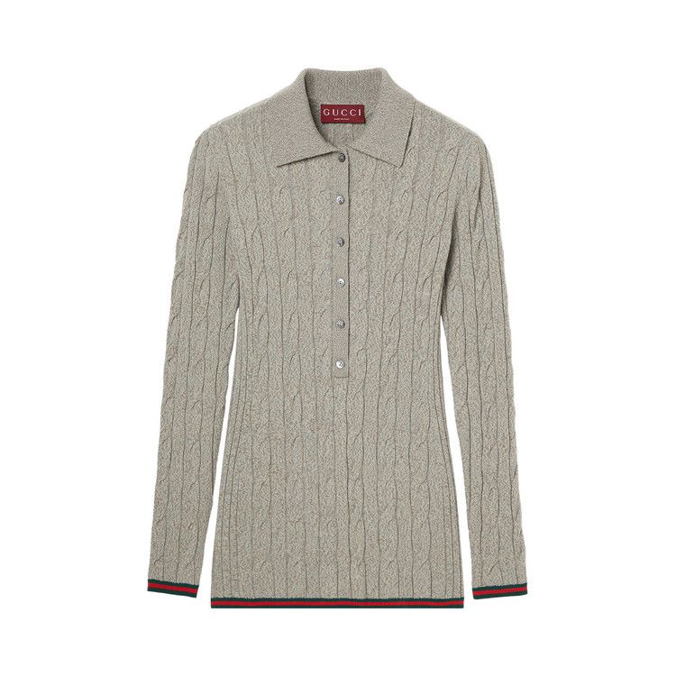 Gucci Fine Cable And Rib Wool Polo Top 'Dove Grey'
