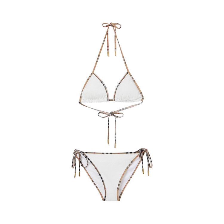 Burberry Check Trim Stretch Nylon Triangle Bikini 'White'