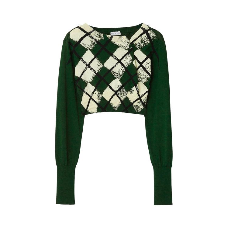 Burberry Cropped Check Knit Long-Sleeve Top 'Ivy'
