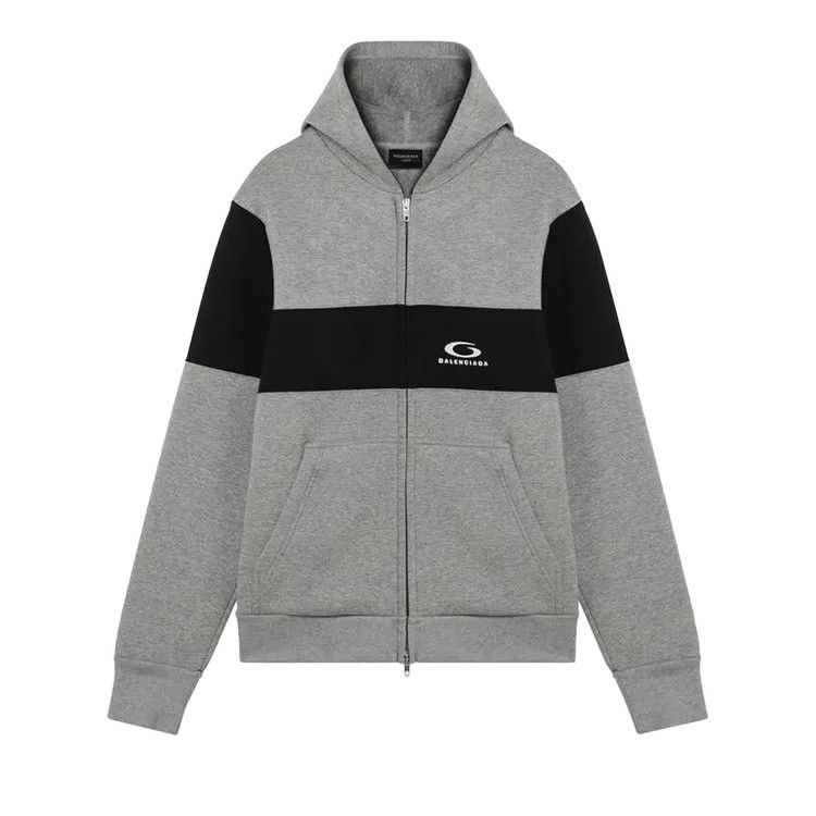 Balenciaga Logo Embroidered Zipped Hoodie 'Heather Grey/Black'