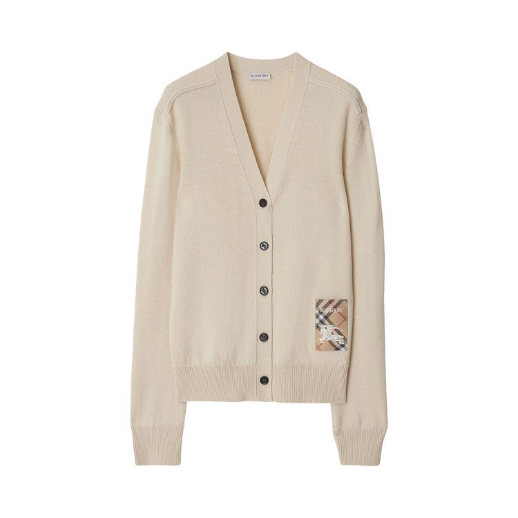 Burberry Check Label Wool Cardigan 'Nutmeg'