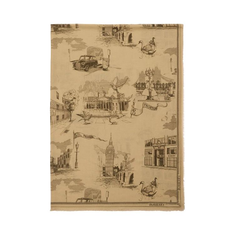 Burberry MU London Landmarks Wool Silk Scarf 'Sand'