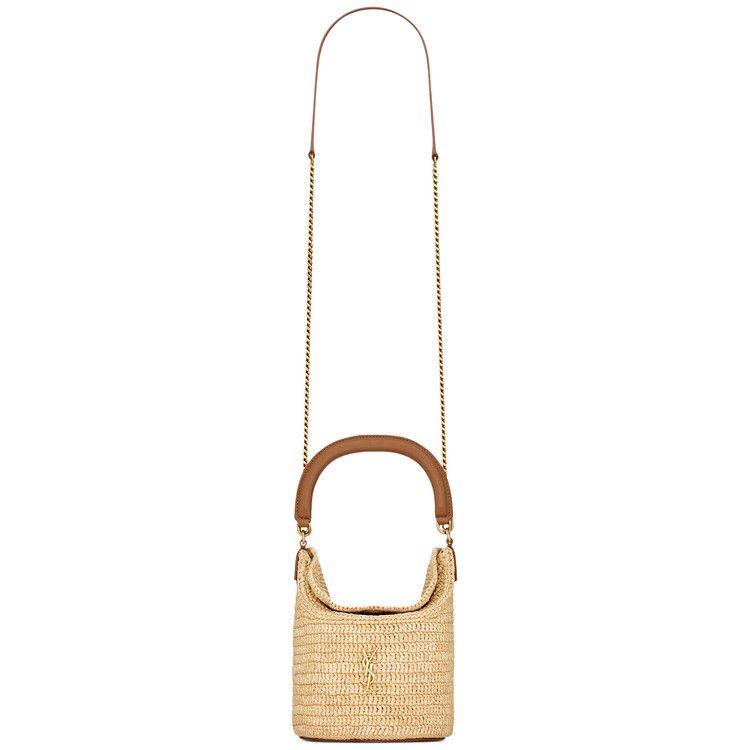 Saint Laurent Gaby Bucket Bag In Raffia 'Pale Brown/Brick'