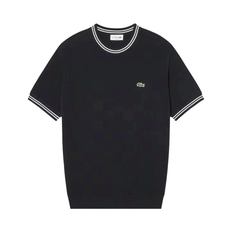 Lacoste Cotton Crepe Moss Stitch Knit Sweater 'Blackbird/Flour'