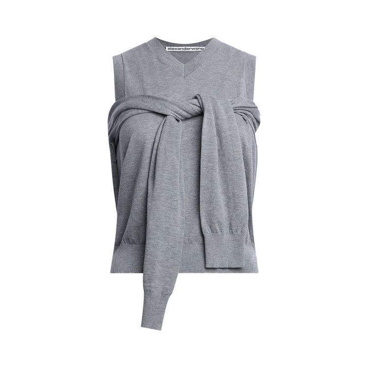 Alexander Wang Tie-Front Cardigan Layered V-Neck Vest 'Heather Grey'