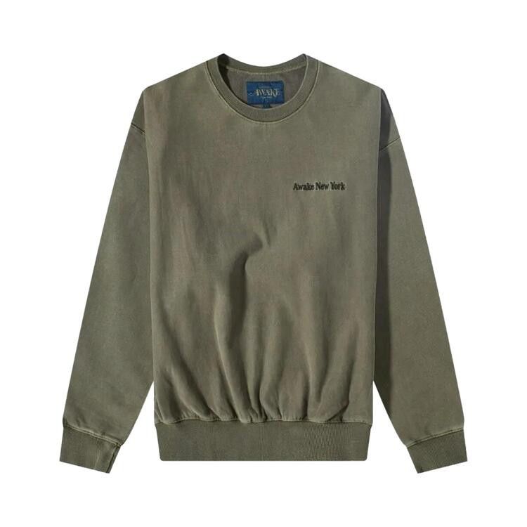 Awake NY Pigment-Dyed Logo-Embroidered Crewneck Sweatshirt 'Moss Green'