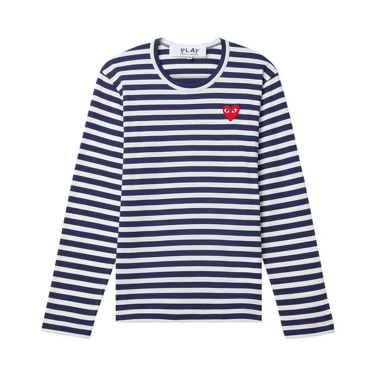 Comme des Garçons PLAY Heart Emblem Stipe T-Shirt 'Navy/White'