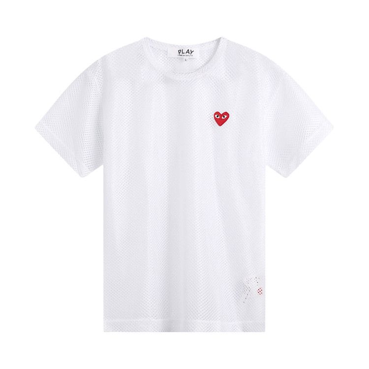 Comme des Garçons PLAY Mesh Red Emblem T-Shirt 'White'