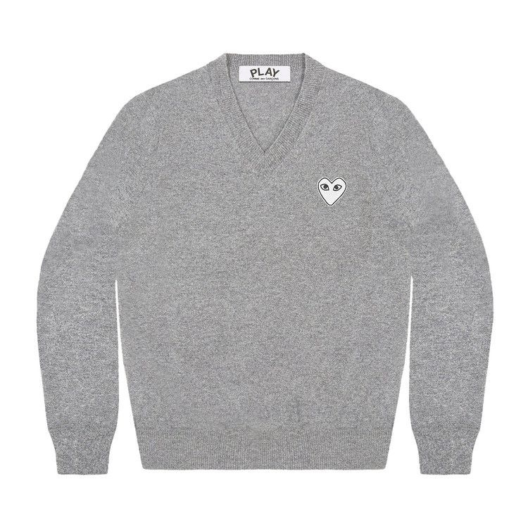 Comme des Garçons PLAY White Heart V-Neck Sweater 'Light Grey'