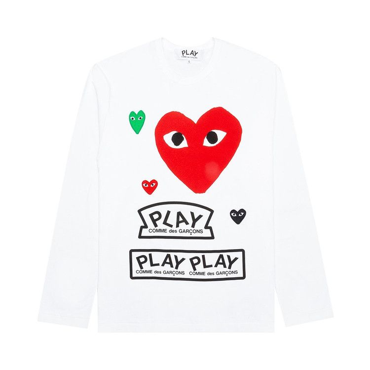 Comme des Garçons PLAY Red Multi Logo Long-Sleeve T-Shirt 'White'