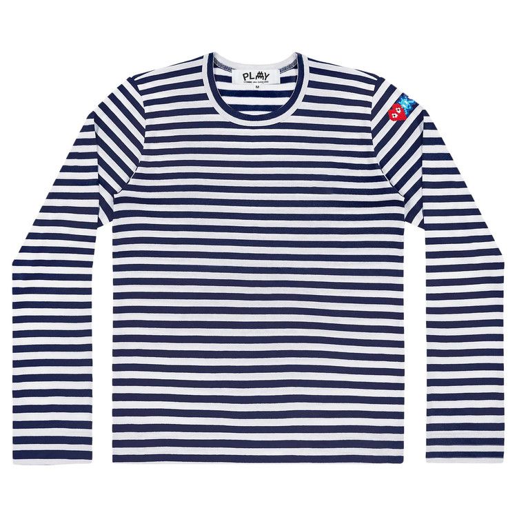 Comme des Garçons PLAY Double Heart Striped T-Shirt 'Blue/White'