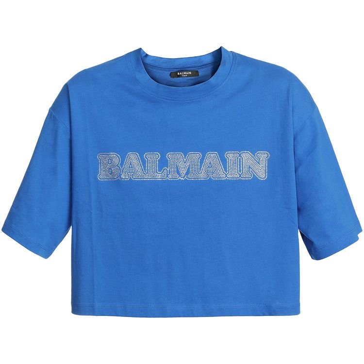 Balmain Cropped Rhinestone T-Shirt 'Cobalt/Crystal'