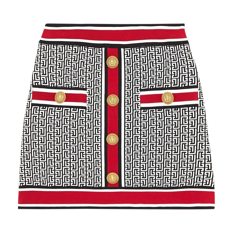 Balmain Knit Skirt 'Black/White/Red'