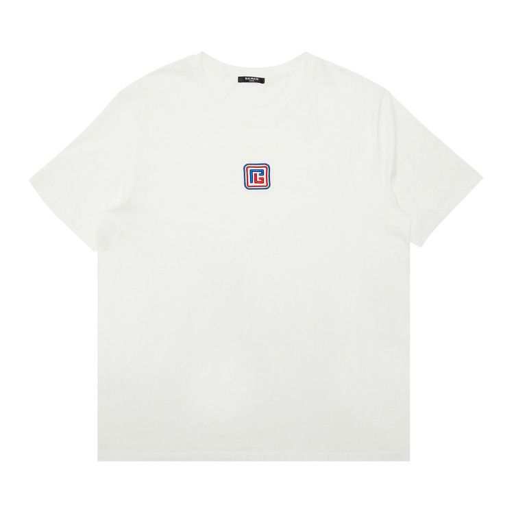 Balmain Bulky Fit PB T-Shirt 'Blanc/Bleu Moyen/Rouge Vif'