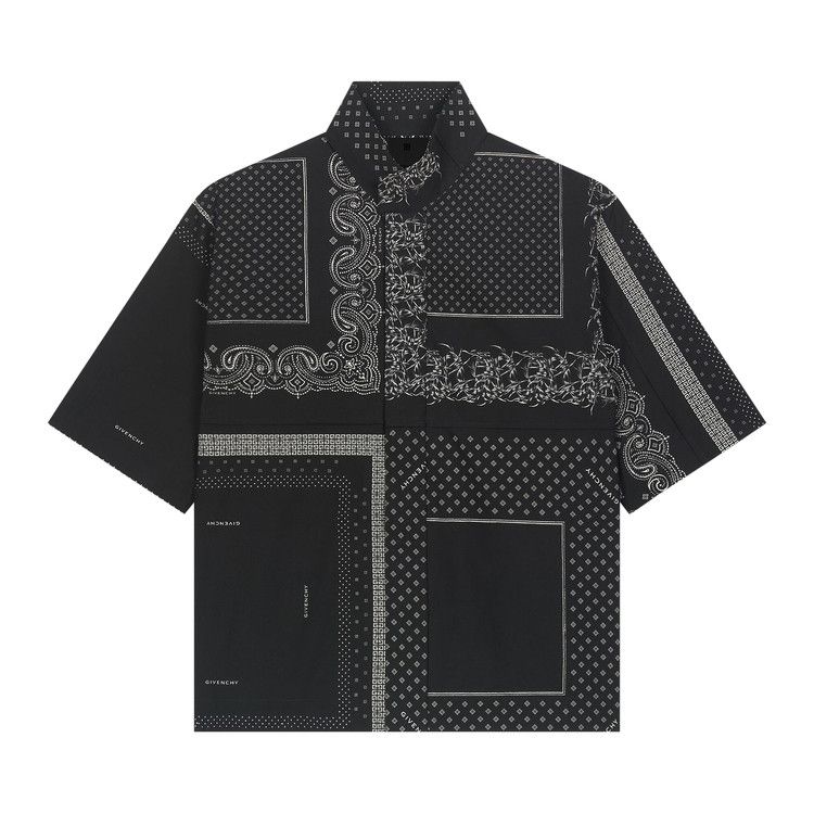 Givenchy Bandana Panel Woven Short-Sleeve Shirt 'Black/White'