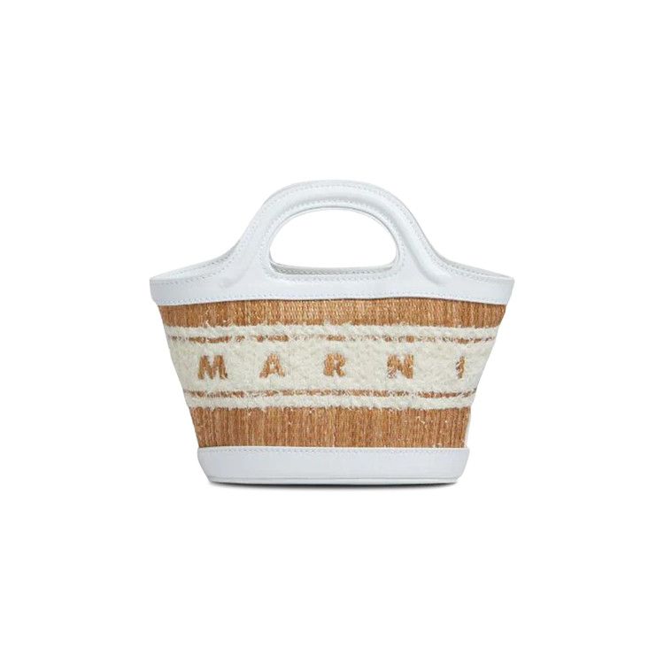 Marni Leather And Raffia Effect Fabric Microbag 'White/Natural'