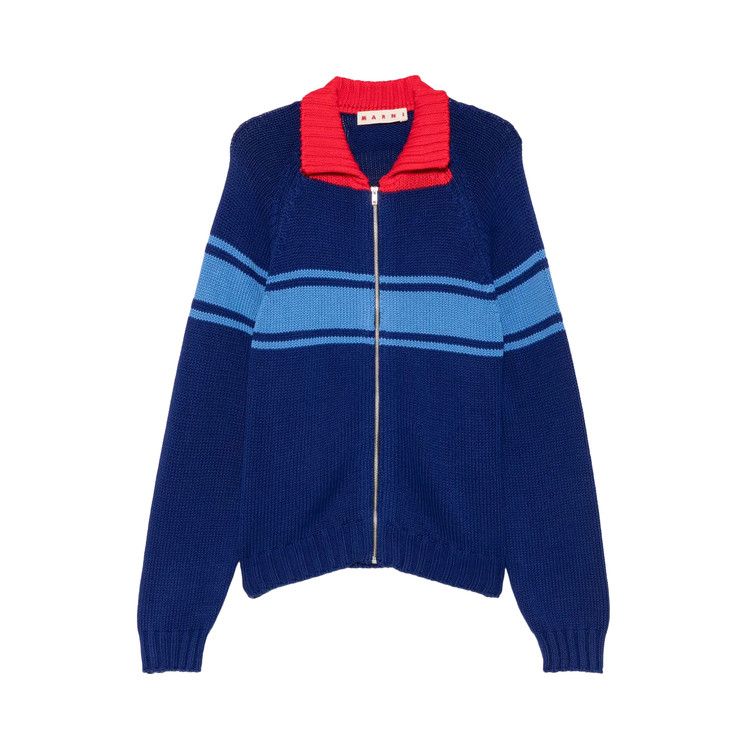 Marni Striped Zip-Up Cardigan 'Ocean'