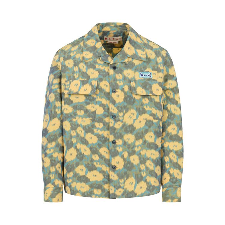 Marni Floral Linen Blend Chine' Shirt 'Cobalt'