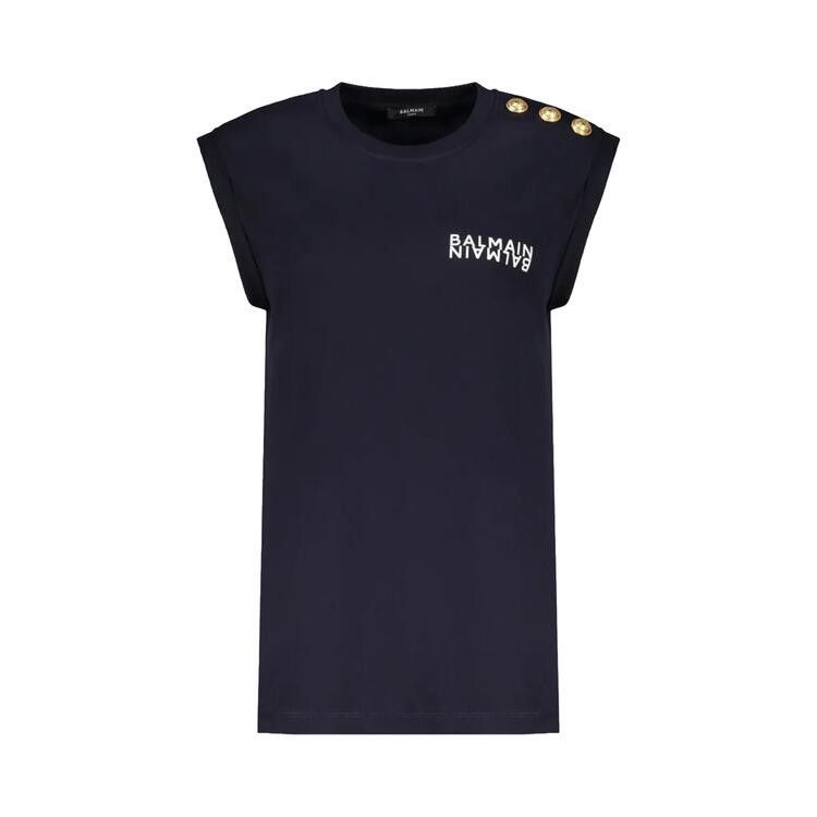 Balmain Cotton Sleeveless Logo Tank T-Shirt 'Navy'
