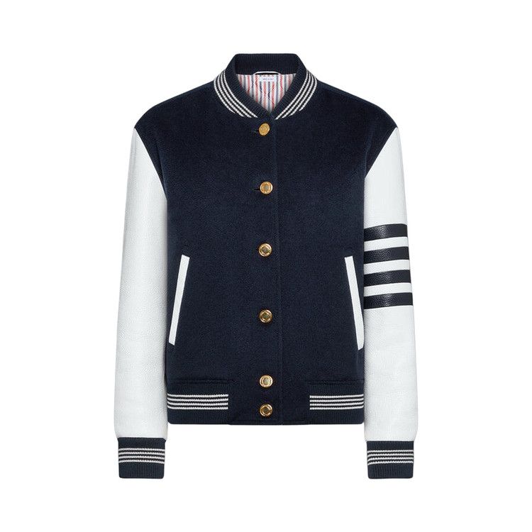 Thom Browne Relaxed Fit Varsity Jacket With Leather Sleeves 'Navy'