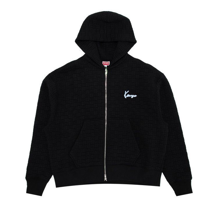 Kenzo Weave Embroidered Boxy Full Zip Hoodie 'Black'