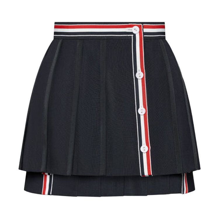 Thom Browne Mini Button Front Pleated Wrap Skirt 'Black'