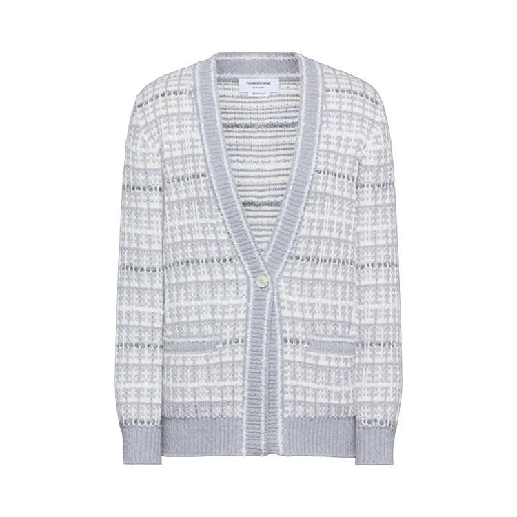 Thom Browne Tweed Elongated V Neck Cardigan 'Light Grey'