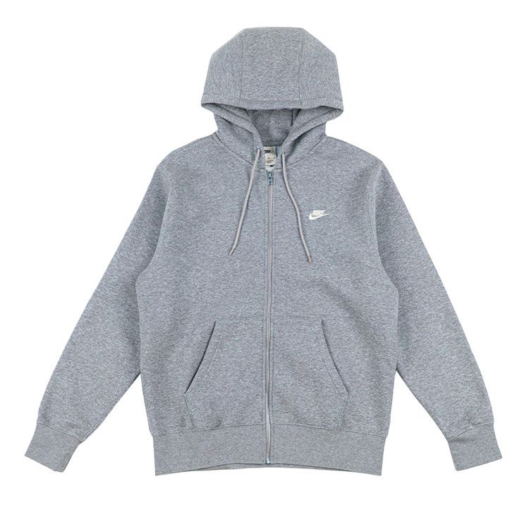 Nike Club Fleece FZ Hoodie 'Dark Grey Heather/Light Smoke Grey/White'