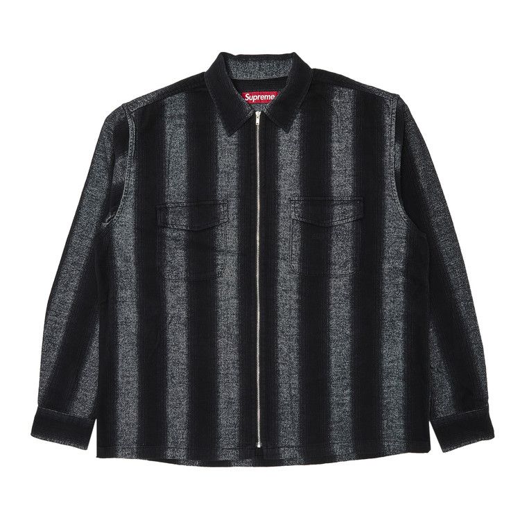 Supreme Stripe Flannel Zip Up Shirt 'Black'