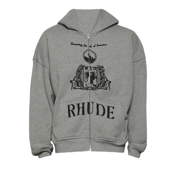Rhude Youth Of America Zip Up Hoodie 'Heather Grey/Black'