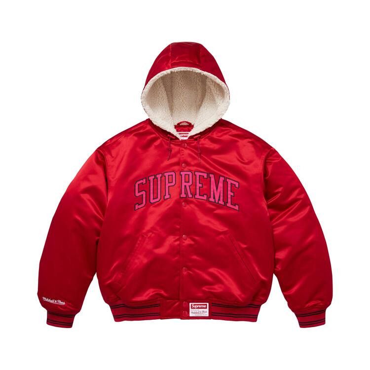 Supreme x Mitchell & Ness Lined Hooded Satin Varsity Jacket 'Red'