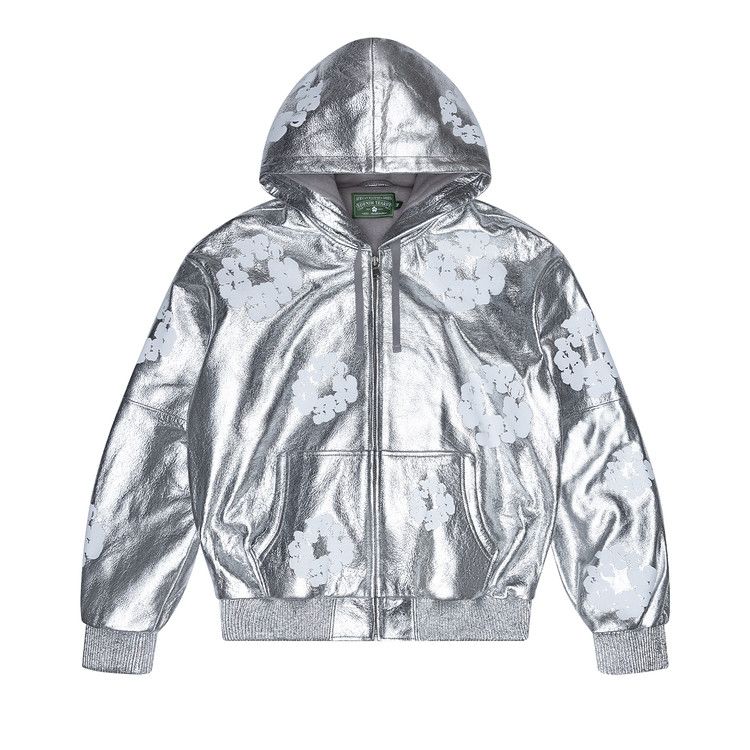 Denim Tears Leather Cotton Wreath Zip Hoodie 'Silver'