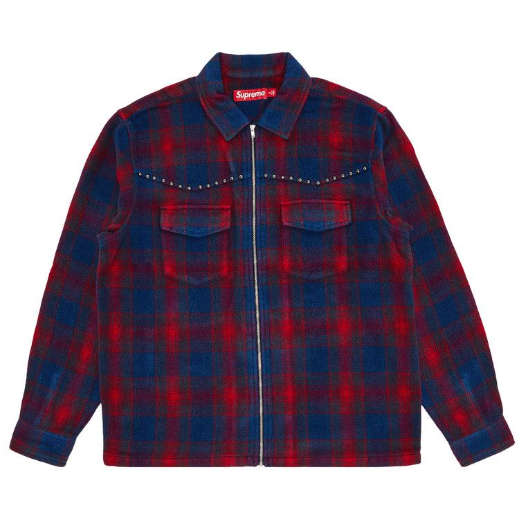 Supreme Studded Shadow Plaid Zip Up Shirt 'Navy'