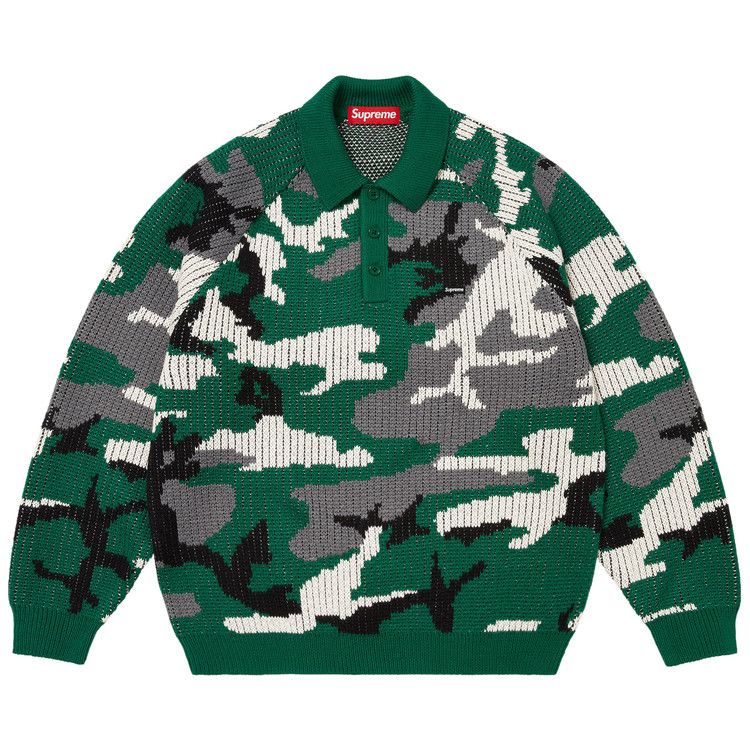 Supreme Small Box Polo Sweater 'Green Camo'