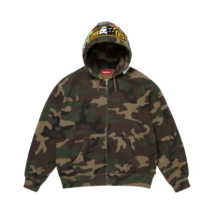 Supreme Patches Zip Up Hooded Sweatshirt 'Woodland Camo'