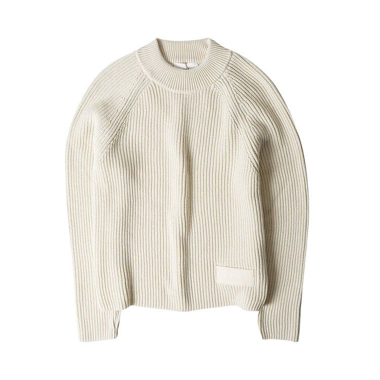 Ami Logo Label Ribbed Crewneck 'Ivory'