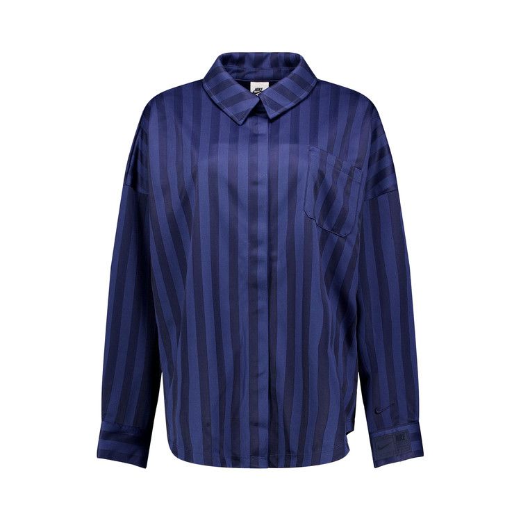 Nike Sportswear Oversized Jacquard Striped Button-Down Shirt 'Midnight Navy/Obsidian'