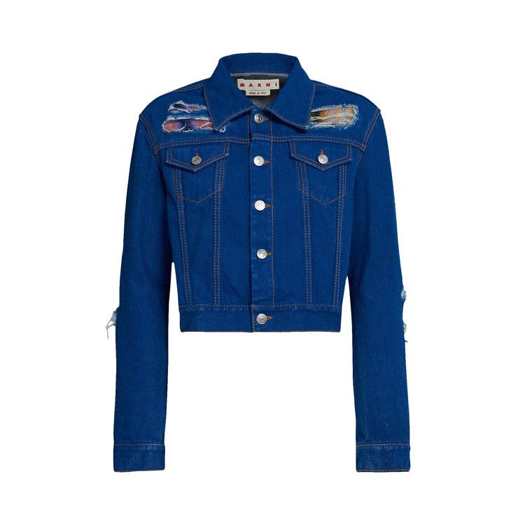 Marni Cropped Mohair Denim Jacket 'Illusion Blue'