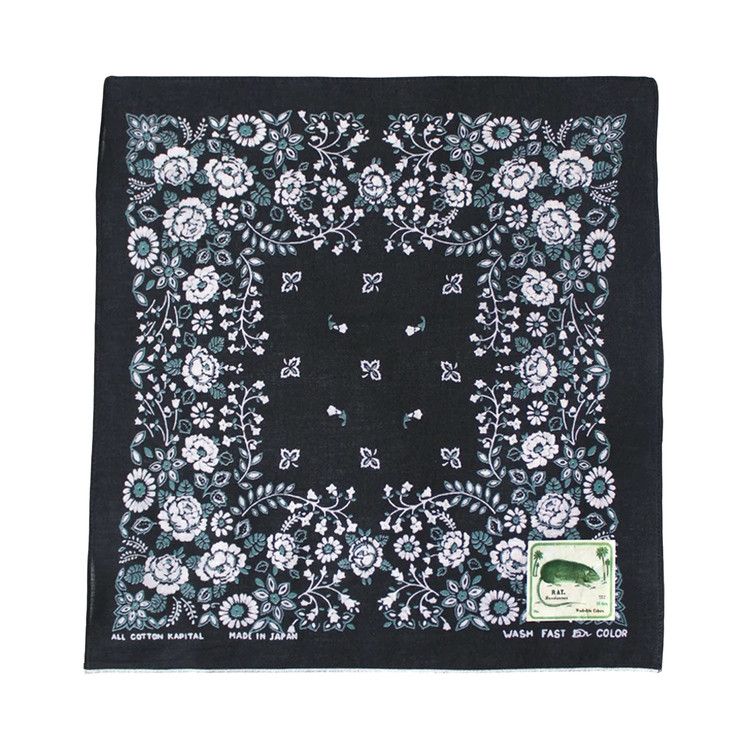 Kapital Fastcolor Selvedge Bandana (Churchill Garden) 'Black'
