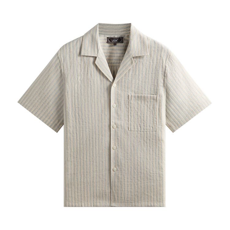 Kith Neon Slub Stripe Cropped Beckham Camp Collar Shirt 'Sandrift'