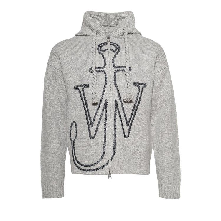 JW Anderson Anchor Embroidery Zipped Hoodie 'Light Grey Melange'