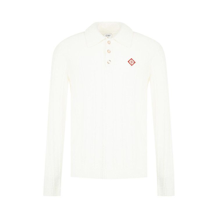 Casablanca Cotton Nylon Boucle Long Sleeve Polo 'White'