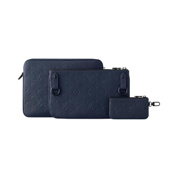 Louis Vuitton Trio Messenger 'Navy Blue Monogram Shadow Embossed Calf Leather'
