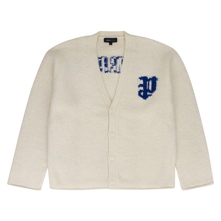 PURPLE BRAND Intarsia Knit Logo Cardigan 'White'