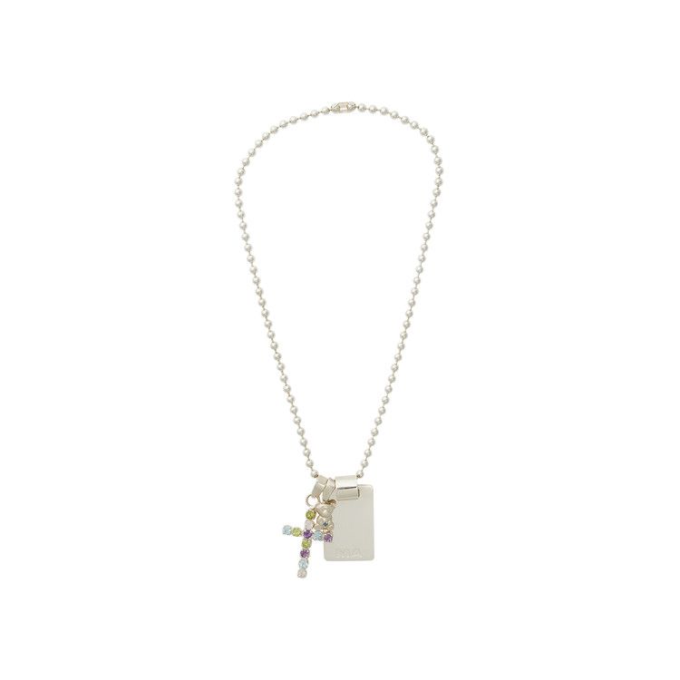 GOAT Exclusive Martine Ali Multi Stone Teddy Tag Necklace In Silver