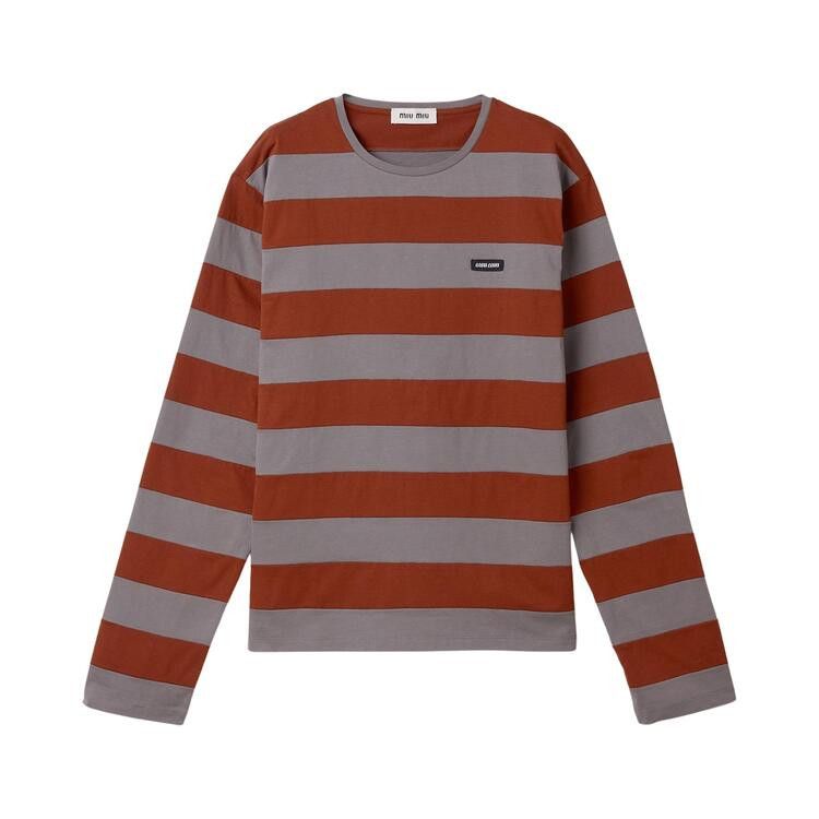 Miu Miu Jersey Righe T-Shirt 'Ferro/Tabacco'