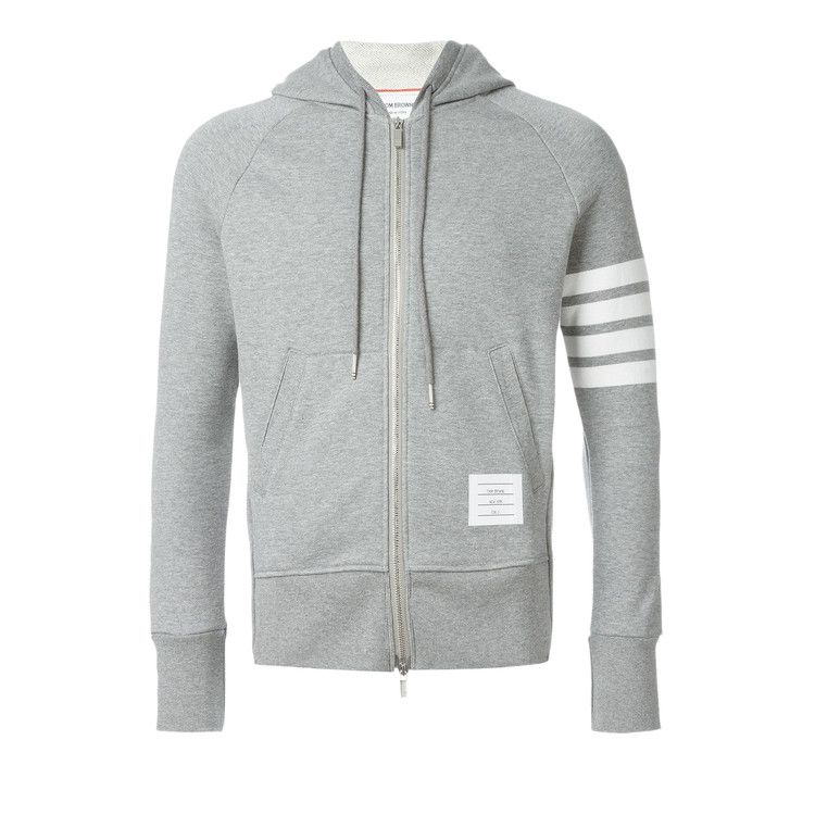 Thom Browne Classic Full Zip Hoodie In Classic Loopback with Engineered 4 Bar 'Light Grey'