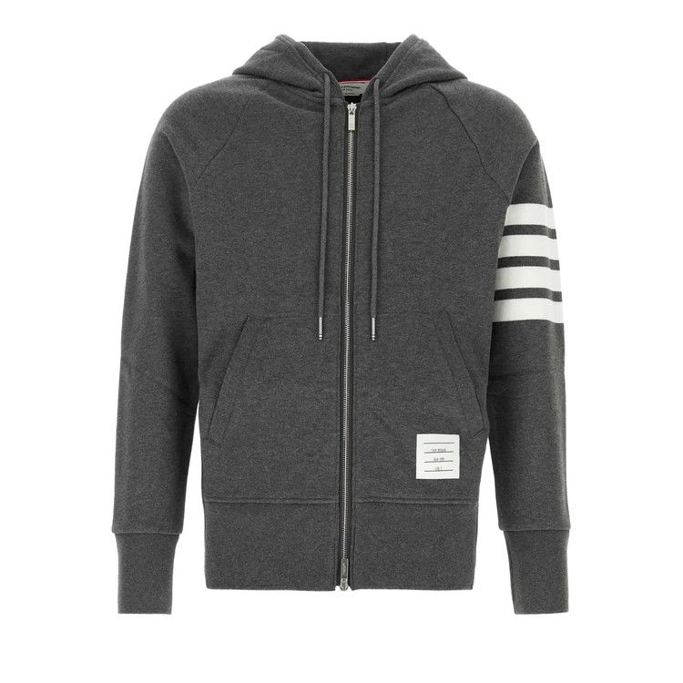 Thom Browne Classic Full Zip Hoodie In Classic Loopback with Engineered 4 Bar 'Dark Grey'